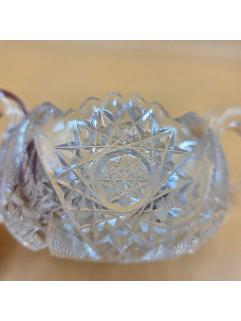 American Brilliant Cut Glass Sugar Creamer Set Hobstar Fan Crosshatch ABP - Picture 6 of 16